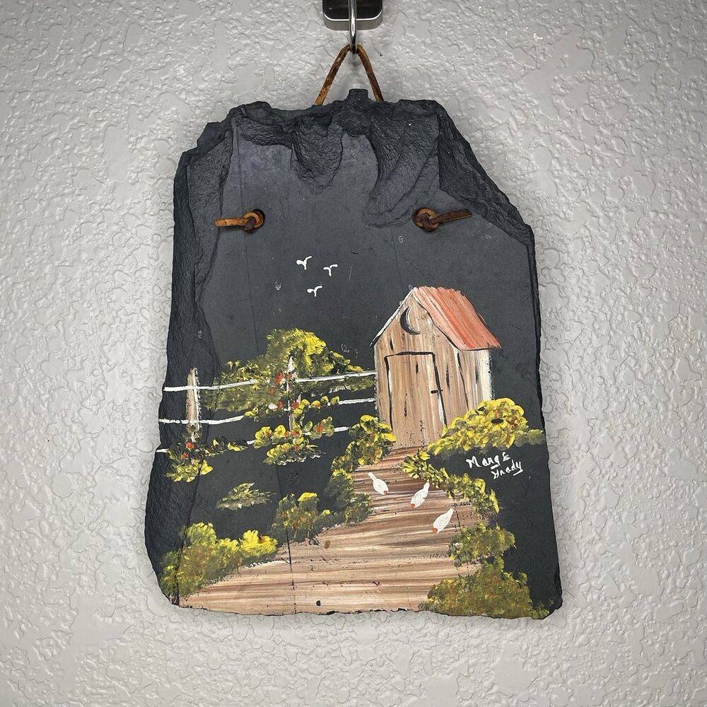 Hand Painted Slate Hanging Sign Country Birds Outhouse Fence Garden Shed Cottage
